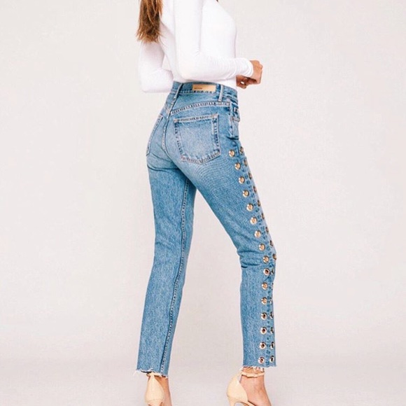 GRLFRND Denim - GRLFRIND DENIM• HIGH RISE, GROMMET DETAIL DENIM